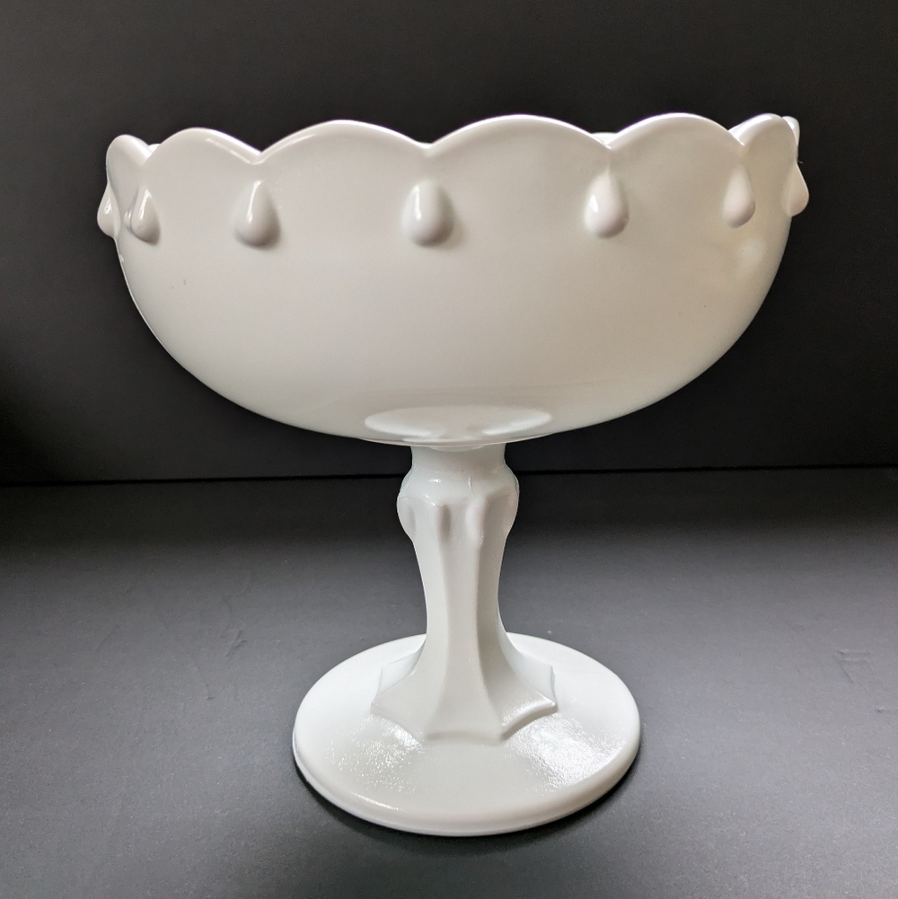 Vintage Indiana Glass Teardrop Milk Glass Compote Elegant White Pedestal Bowl